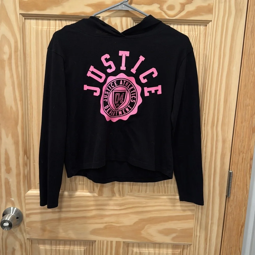 Justice Black Hoodie with Pink Logo